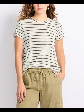 Marine Layer Black & Cream Striped Crew Tee